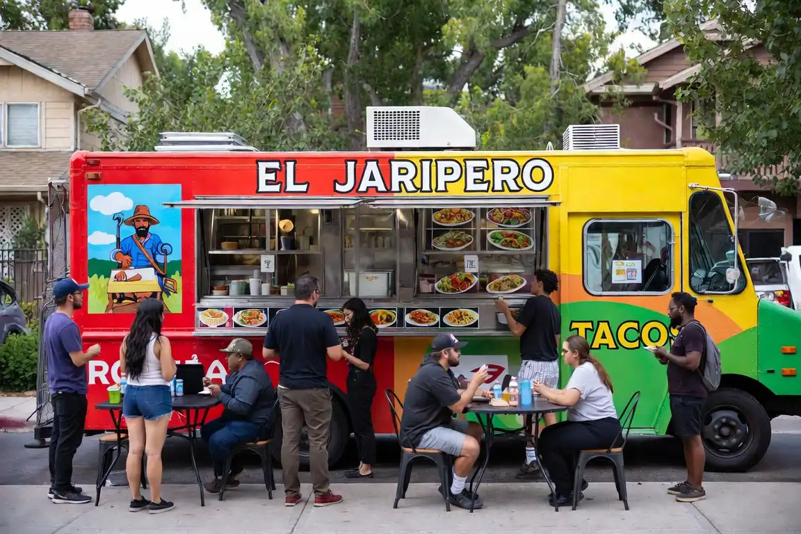 Colorful El Jaripeo Taco Truck serving Mexican food in Rose Park, Salt Lake City, Utah.